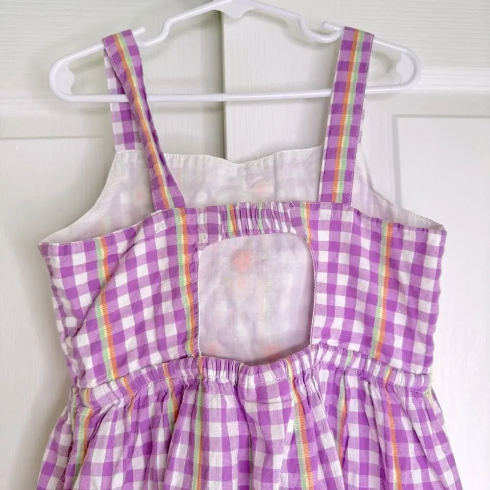 Cat & Jack Gingham Floral Embroidered Cotton Summer Mini Dress Lavender White 8